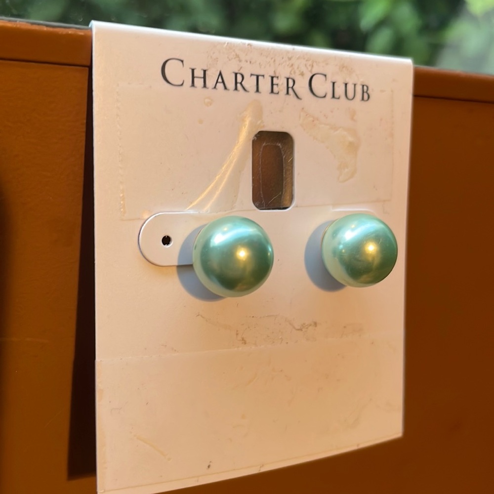 Charter Club stud pearl aqua earrings